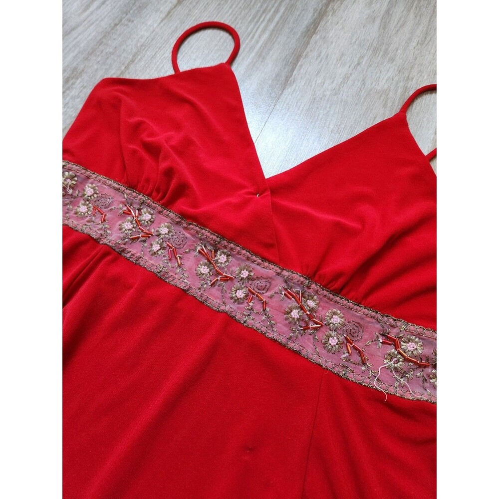 VTG Mint Red Handkerchief Hem Tank Blouse Embroidered Sheer Trim Y2K Sz S - Picture 2 of 8